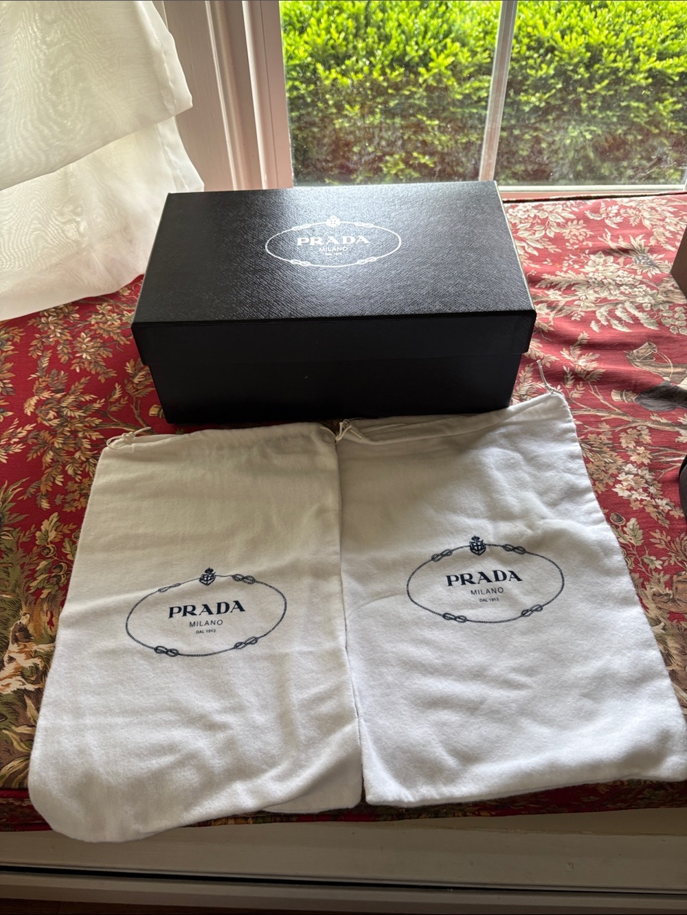 Prada Shoe Black Box with White Logo Dust Bags